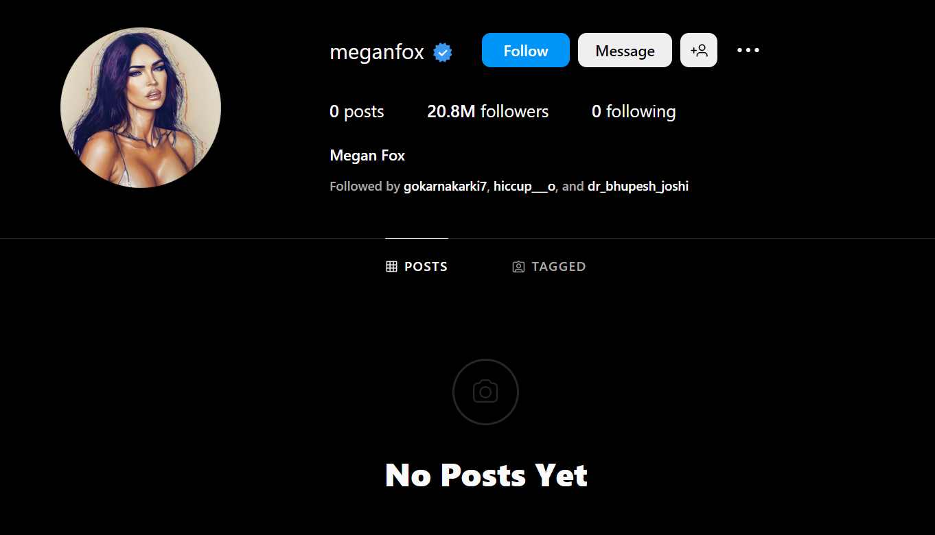 Megan fox Instagram Account with removed post