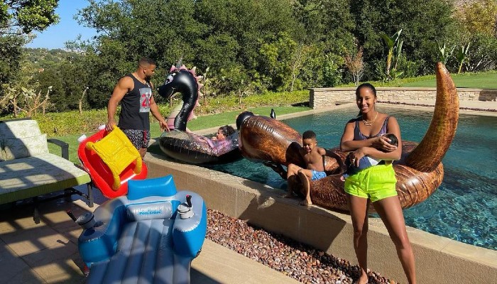 Erica Sherman with her husband Aaron Donald and children