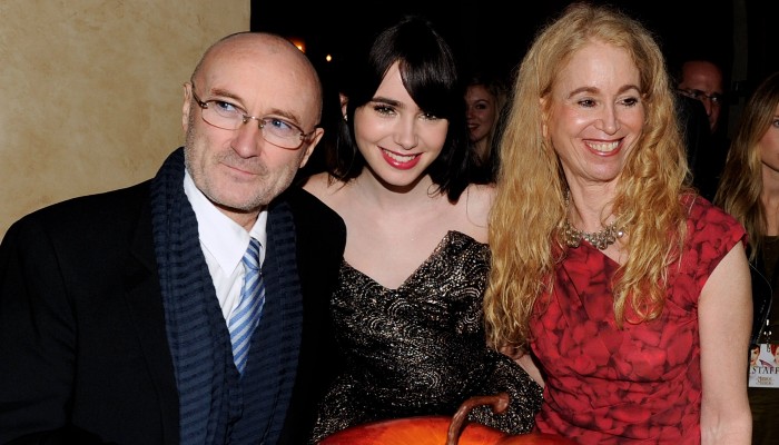 Jill Tavelman along side her daughter Lily Collins and her ex husband Phil Collins